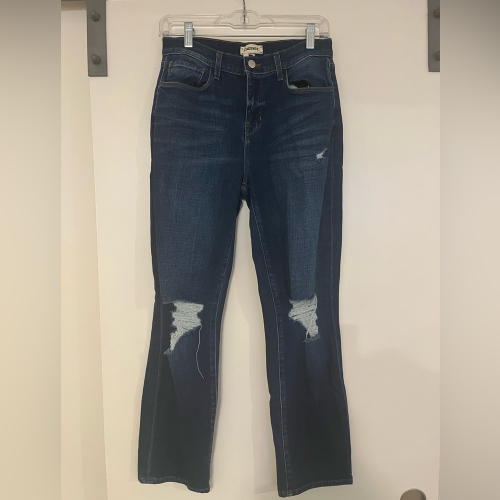 ✨SALE🔥L’AGENCE Distressed Jean Size 26 SOFT Denim Straight Leg Dark Faded